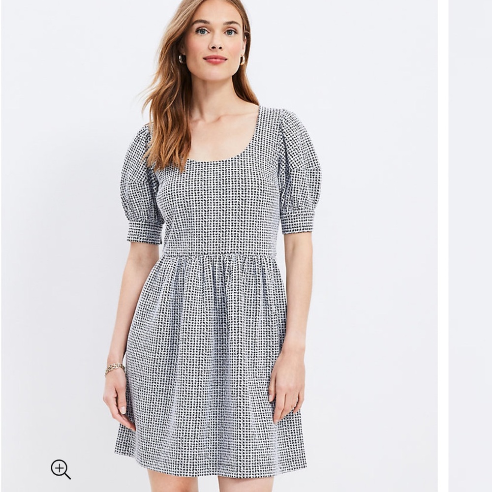 Loft NWOT plaid puff sleeve dress size L